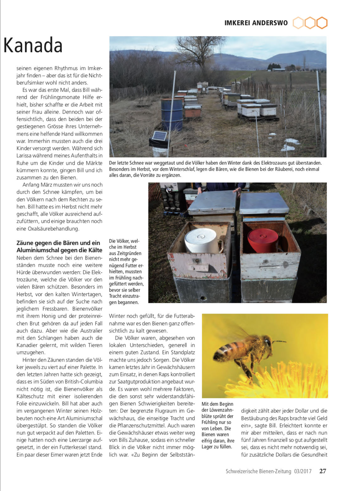 Artikel Imker auf Weltreise-dritte Station: Kanada Seite 2 Schweizerische Bienenzeitung Felix Mrowka