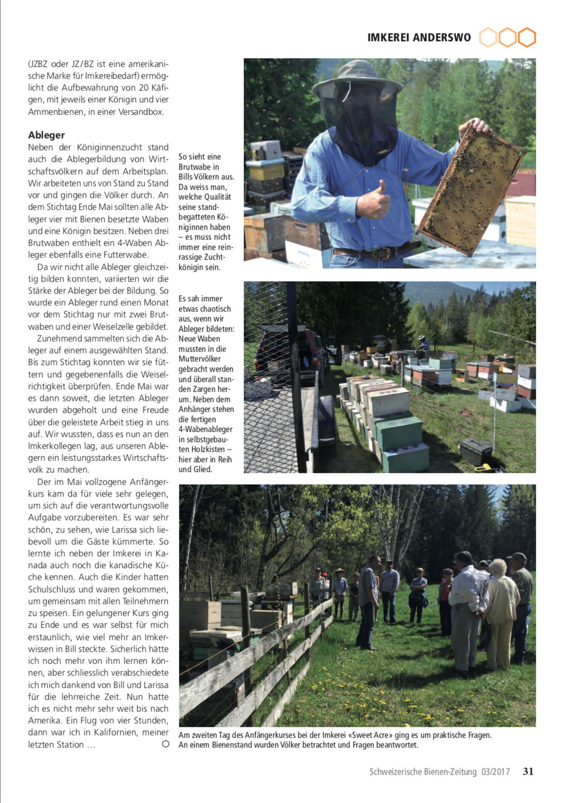 Artikel Imker auf Weltreise-dritte Station: Kanada Seite 6 Schweizerische Bienenzeitung Felix Mrowka