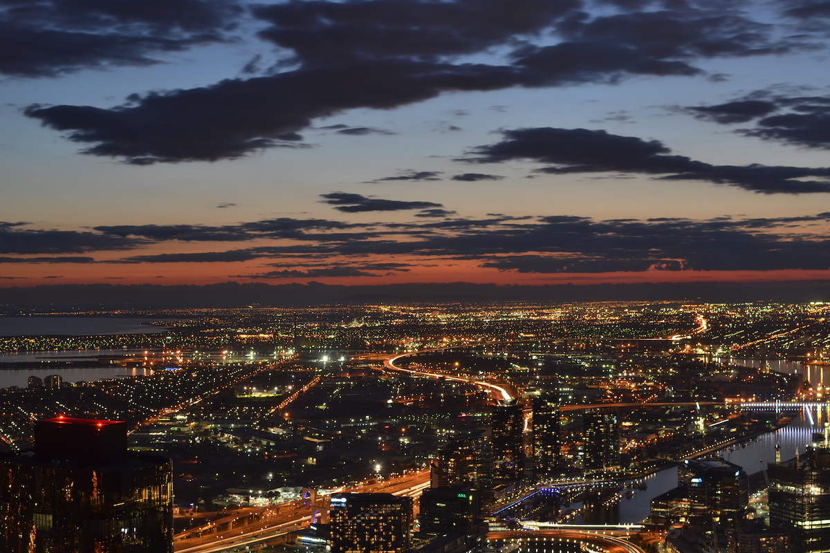 Melbourne bei Nacht vom Eurika Tower